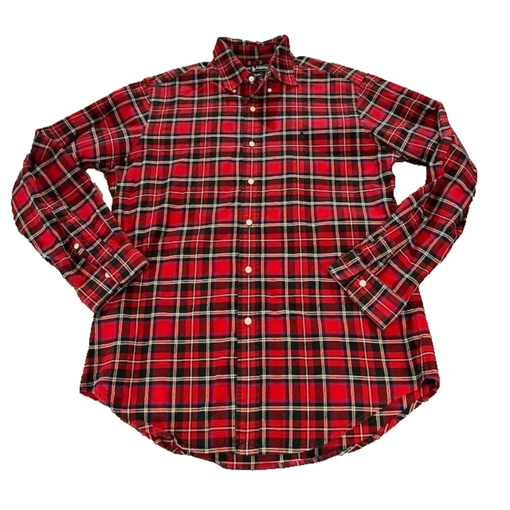 Ralph Lauren Mens Classic Fit Shirt Long Sleeve Button Down Plaid Red Size M‎